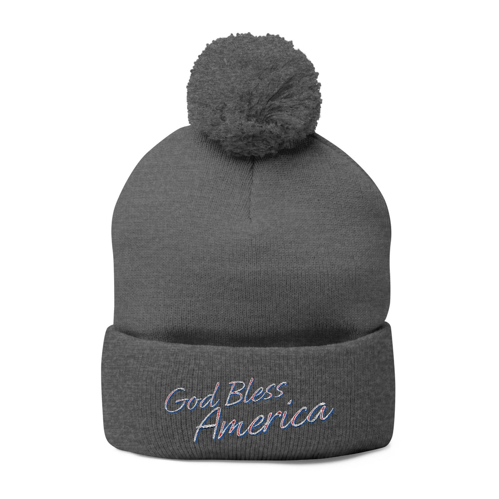 God Bless America Embroidered Pom-Pom Knit Cap – Cozy Patriotic Beanie with Vintage Sentiment