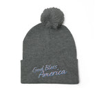 God Bless America Embroidered Pom-Pom Knit Cap – Cozy Patriotic Beanie with Vintage Sentiment