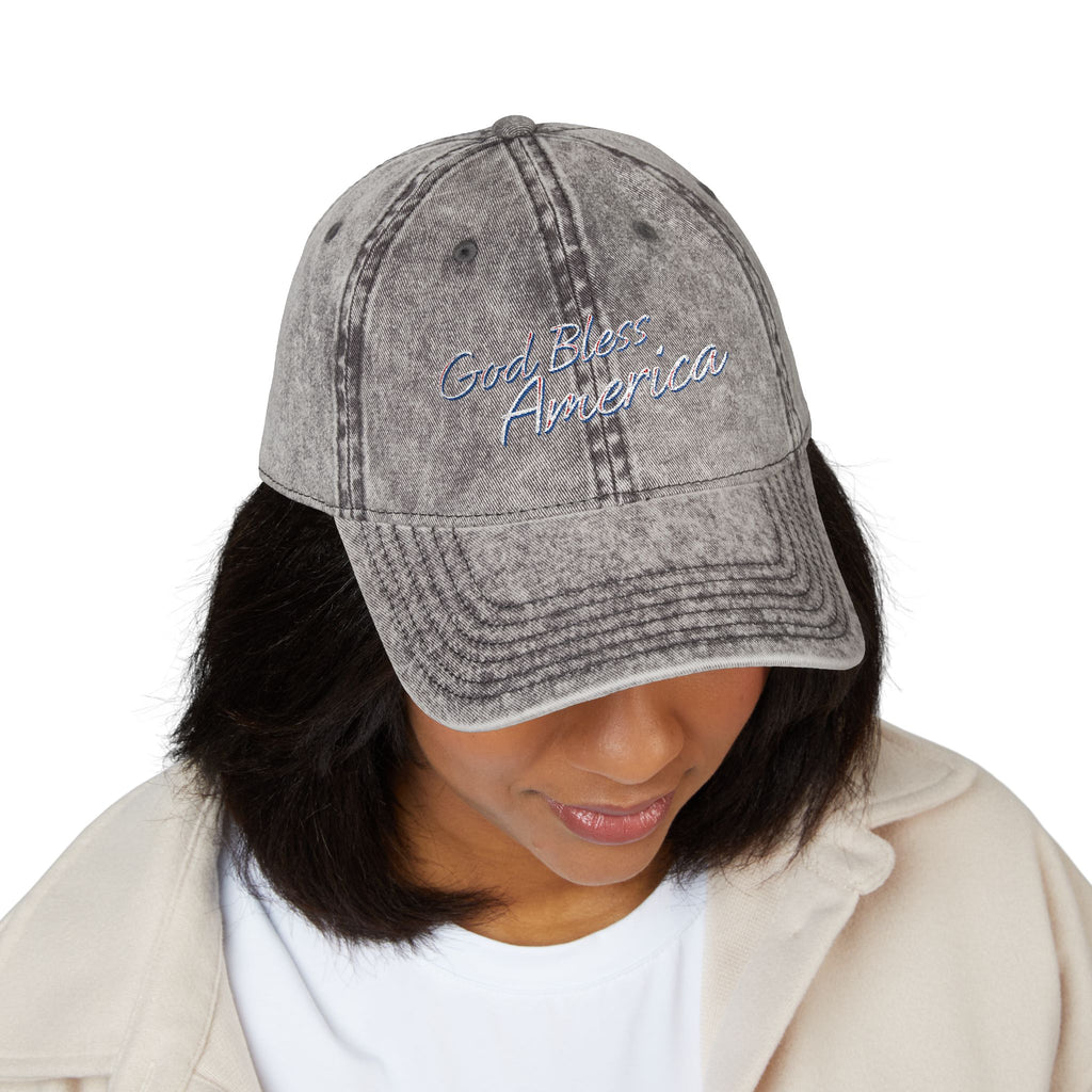 God Bless America Vintage Embroidered Cap – Distressed Patriotic Hat – A Quiet Badge of Faith, Freedom & Everyday Gratitude