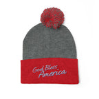 God Bless America Embroidered Pom-Pom Knit Cap – Cozy Patriotic Beanie with Vintage Sentiment