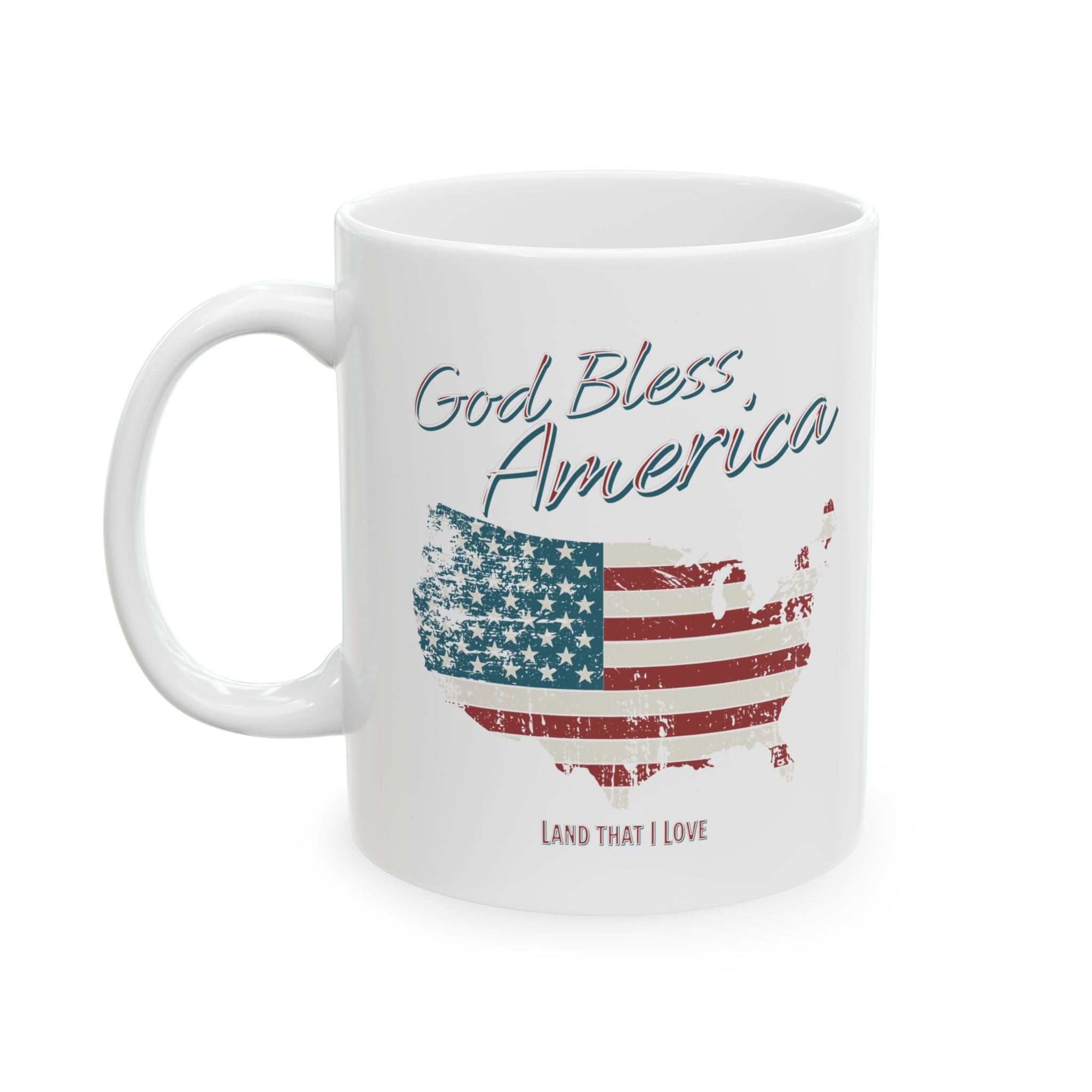 God Bless America Patriotic Ceramic Mug – Vintage Flag Design, 11oz or 15oz – A Quiet Morning Prayer for Faith, Freedom & Home