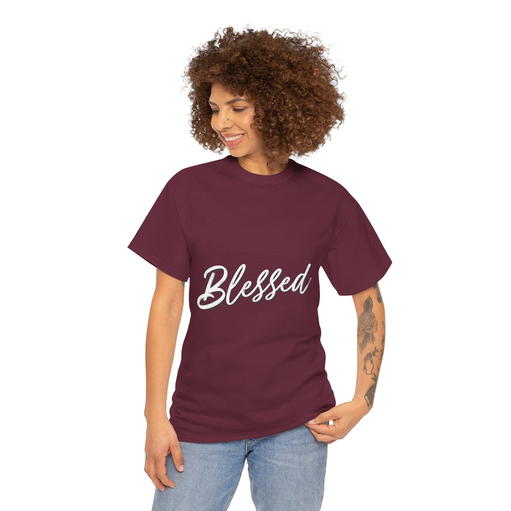 Blessed Lettered T-Shirt – Soft Cotton Tee with Subtle Gratitude Script – A Quiet Reminder of Faith, Grace & Inner Peace