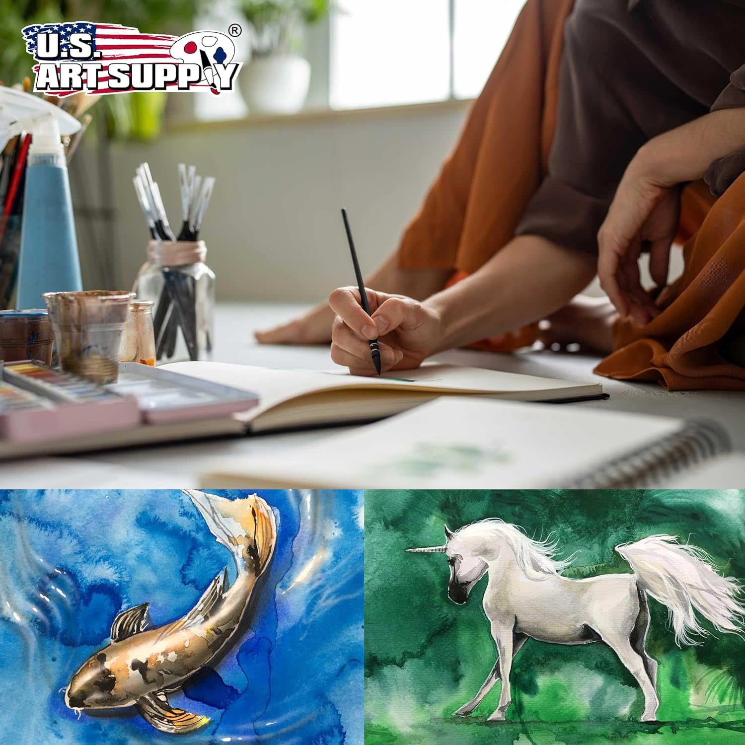 5.5" X 8.5" Watercolor Book (2 Pack, 76 Sheets Each) - 110Lb (230 GSM) Linen-Bound Hardcover Artist Paper Pads - Acid-Free Cold-Pressed Watercolor Paper Pad Mixed Media