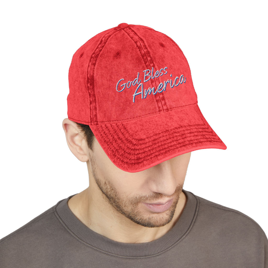 God Bless America Vintage Embroidered Cap – Distressed Patriotic Hat – A Quiet Badge of Faith, Freedom & Everyday Gratitude