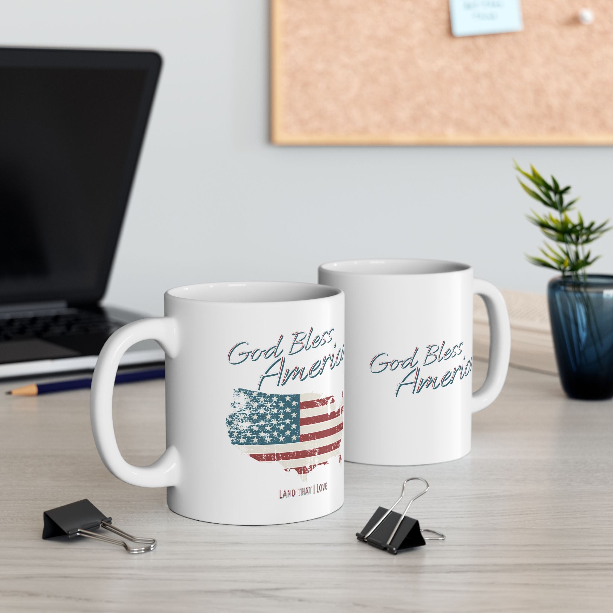 God Bless America Patriotic Ceramic Mug – Vintage Flag Design, 11oz or 15oz – A Quiet Morning Prayer for Faith, Freedom & Home