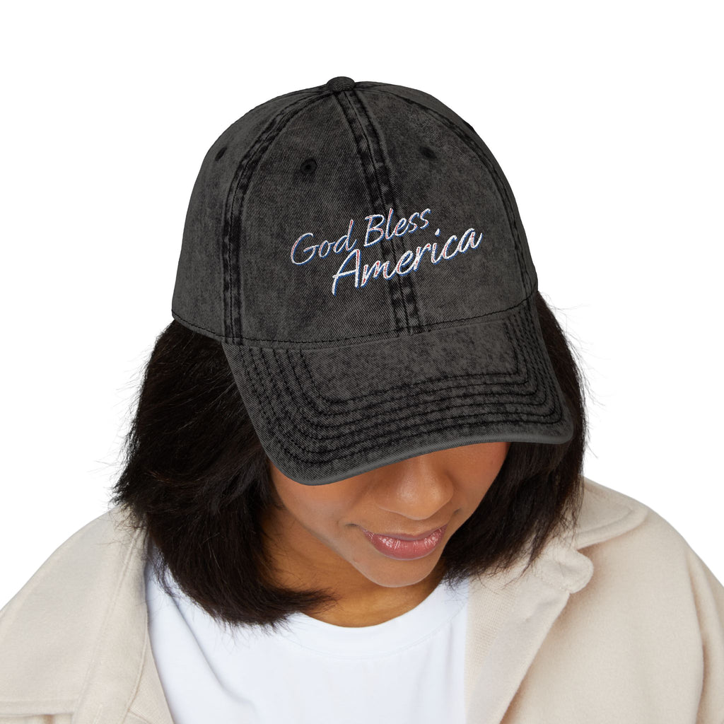 God Bless America Vintage Embroidered Cap – Distressed Patriotic Hat – A Quiet Badge of Faith, Freedom & Everyday Gratitude