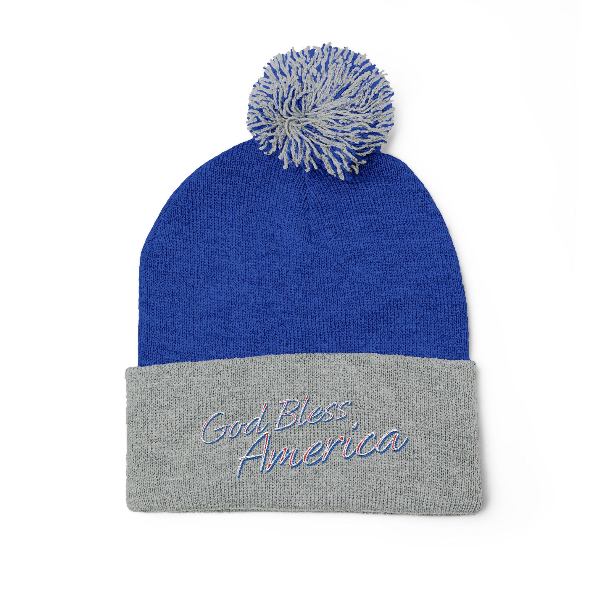 God Bless America Embroidered Pom-Pom Knit Cap – Cozy Patriotic Beanie with Vintage Sentiment
