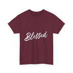 Blessed Lettered T-Shirt – Soft Cotton Tee with Subtle Gratitude Script – A Quiet Reminder of Faith, Grace & Inner Peace