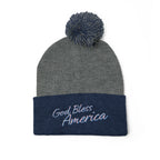 God Bless America Embroidered Pom-Pom Knit Cap – Cozy Patriotic Beanie with Vintage Sentiment