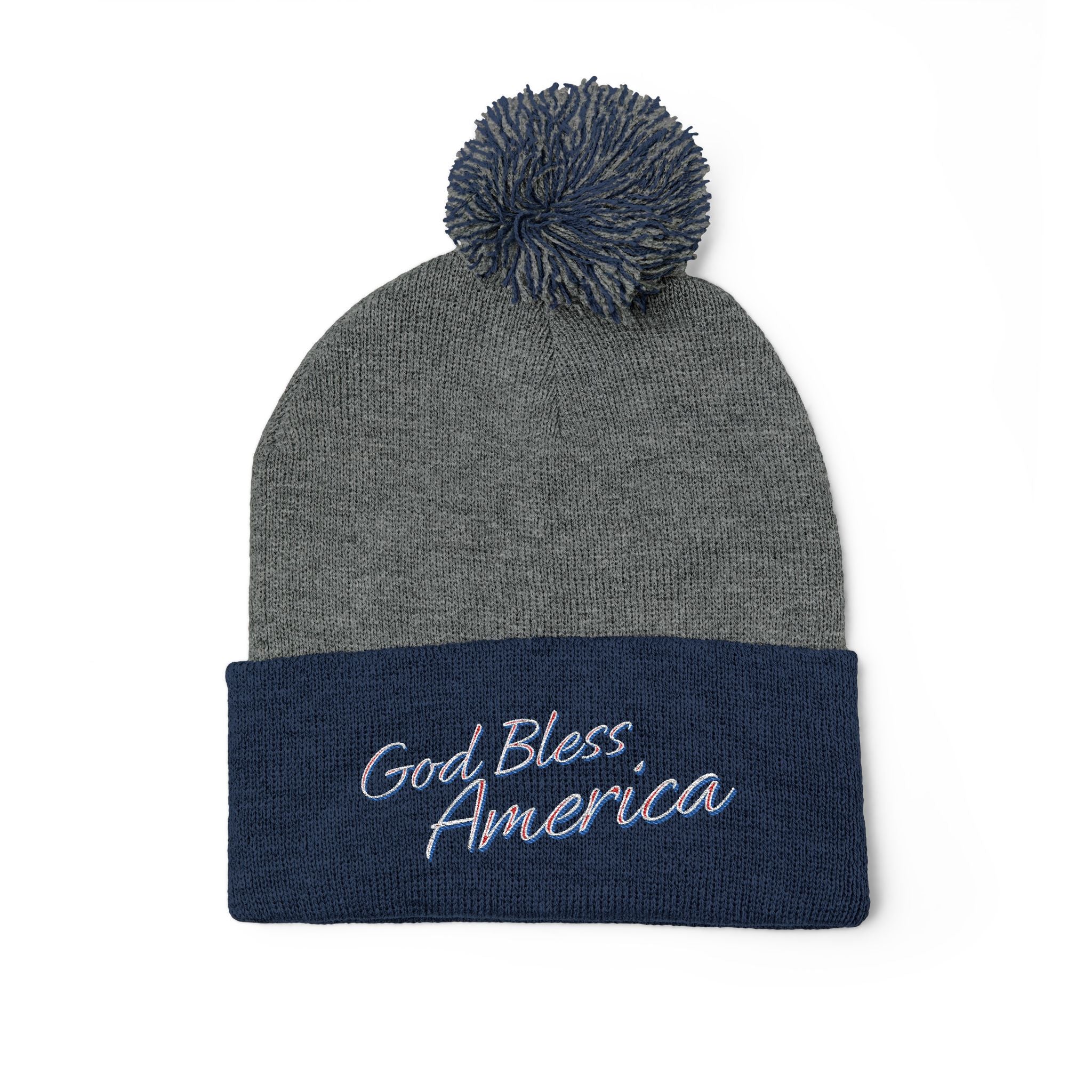 God Bless America Embroidered Pom-Pom Knit Cap – Cozy Patriotic Beanie with Vintage Sentiment