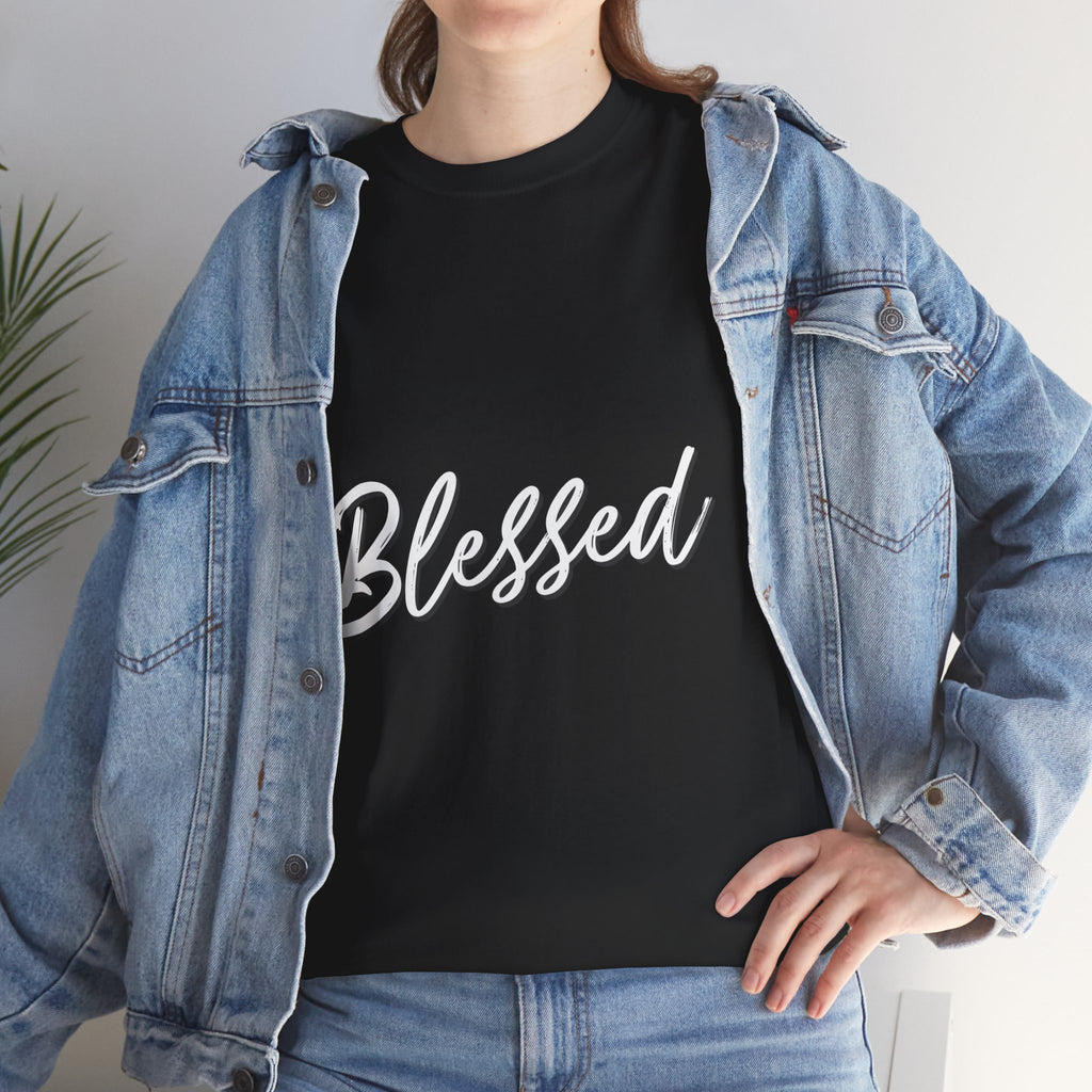 Blessed Lettered T-Shirt – Soft Cotton Tee with Subtle Gratitude Script – A Quiet Reminder of Faith, Grace & Inner Peace