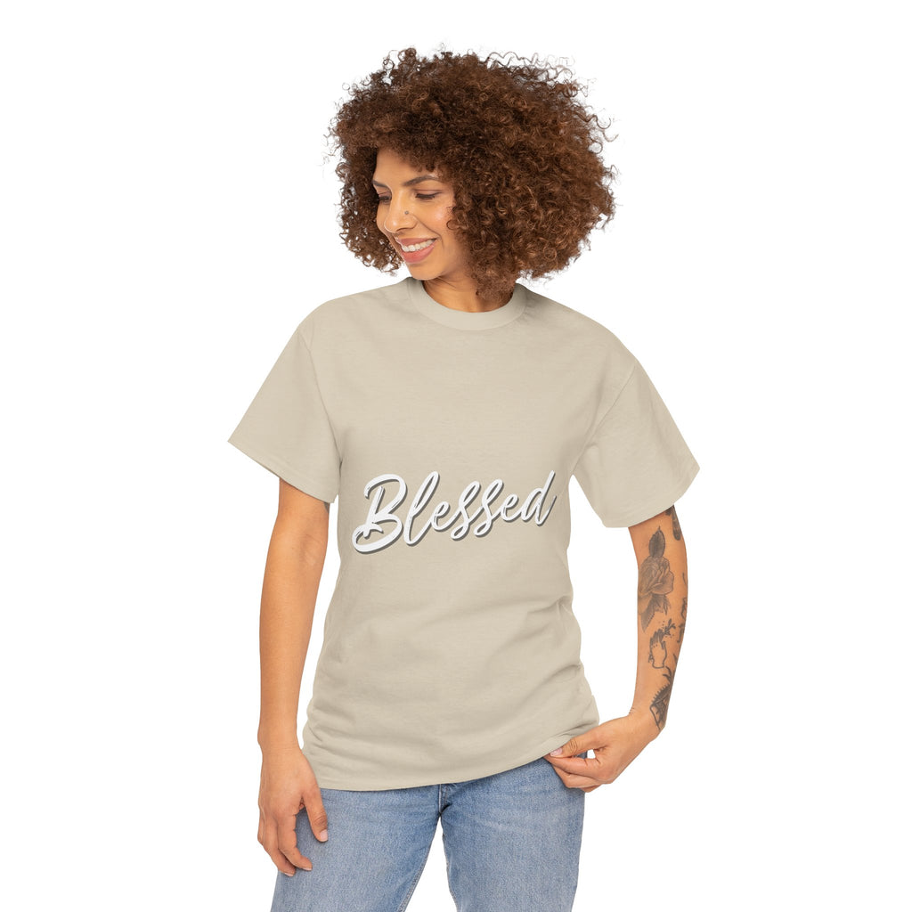 Blessed Lettered T-Shirt – Soft Cotton Tee with Subtle Gratitude Script – A Quiet Reminder of Faith, Grace & Inner Peace