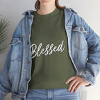 Blessed Lettered T-Shirt – Soft Cotton Tee with Subtle Gratitude Script – A Quiet Reminder of Faith, Grace & Inner Peace