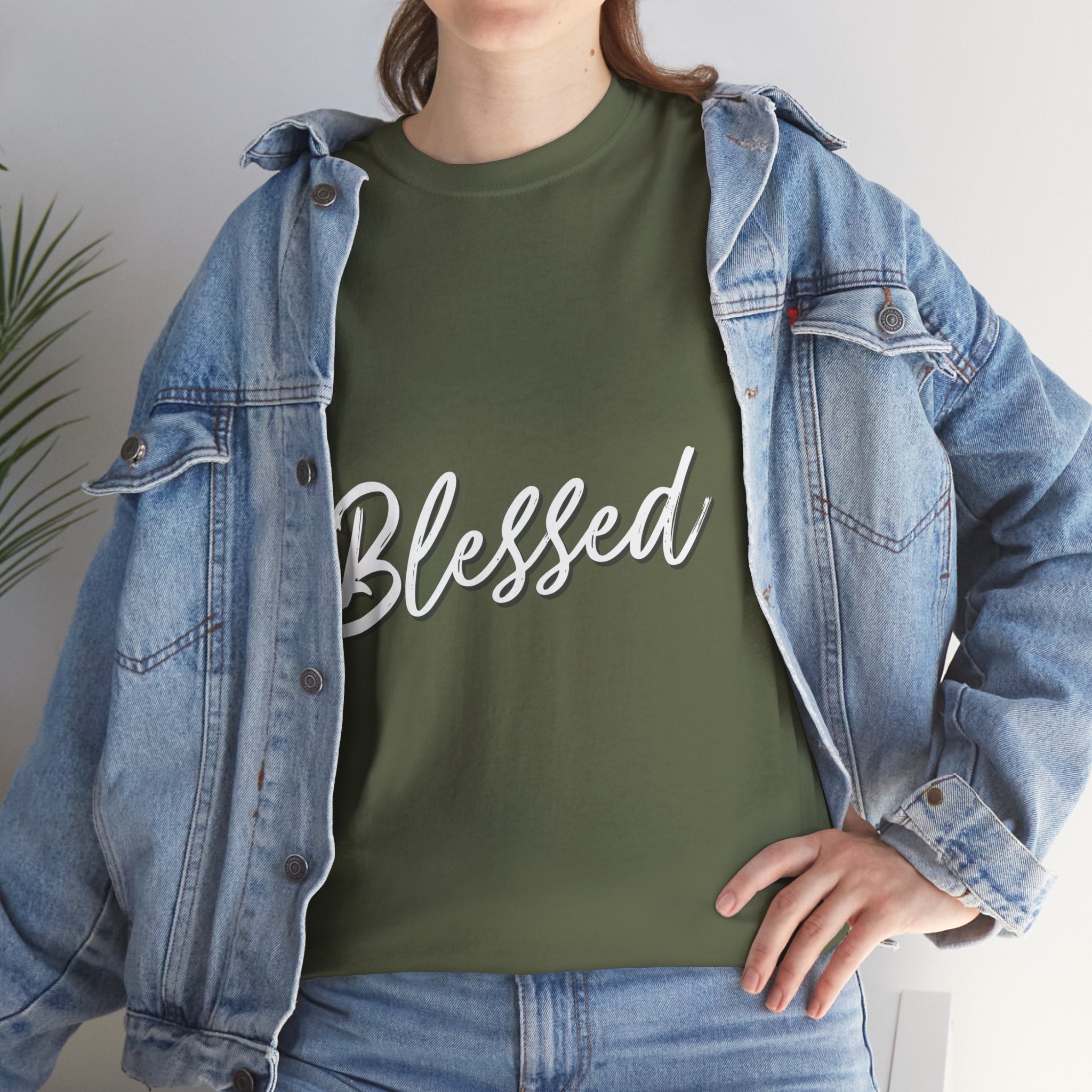 Blessed Lettered T-Shirt – Soft Cotton Tee with Subtle Gratitude Script – A Quiet Reminder of Faith, Grace & Inner Peace
