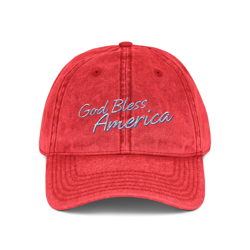 God Bless America Vintage Embroidered Cap – Distressed Patriotic Hat – A Quiet Badge of Faith, Freedom & Everyday Gratitude