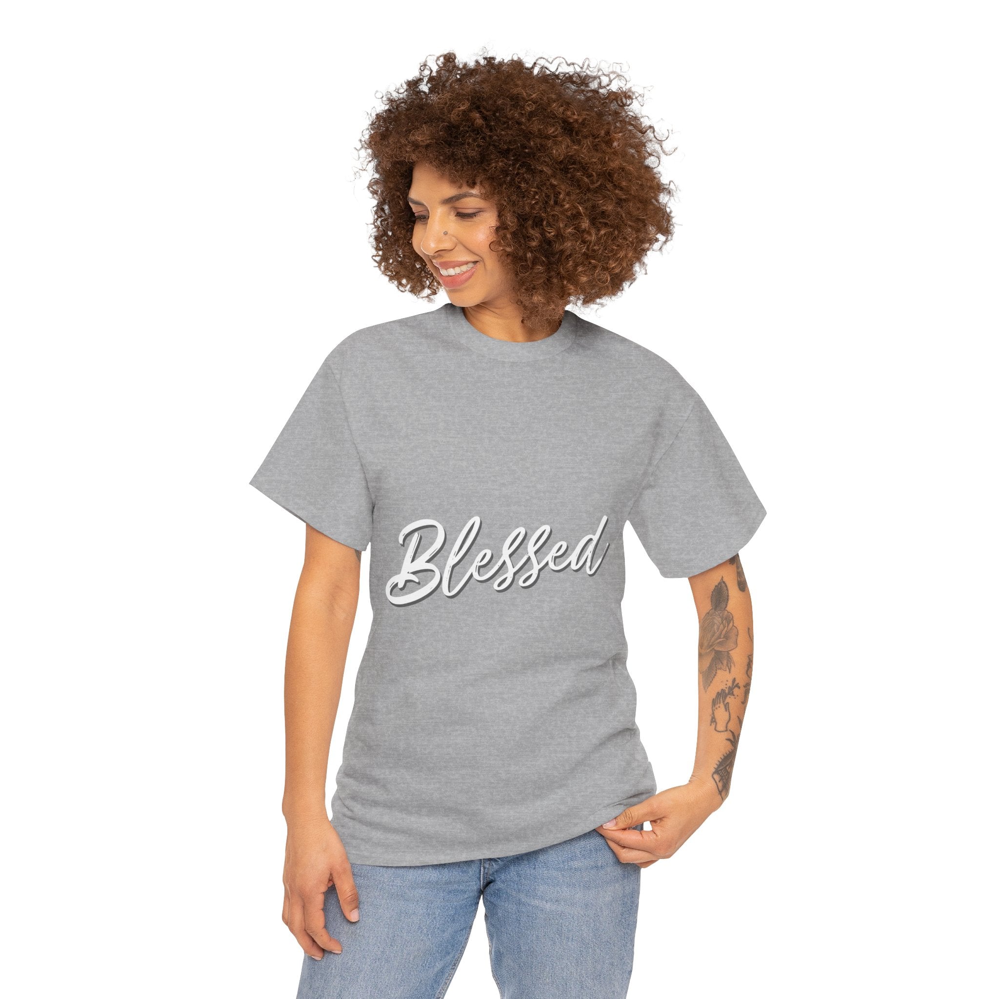 Blessed Lettered T-Shirt – Soft Cotton Tee with Subtle Gratitude Script – A Quiet Reminder of Faith, Grace & Inner Peace