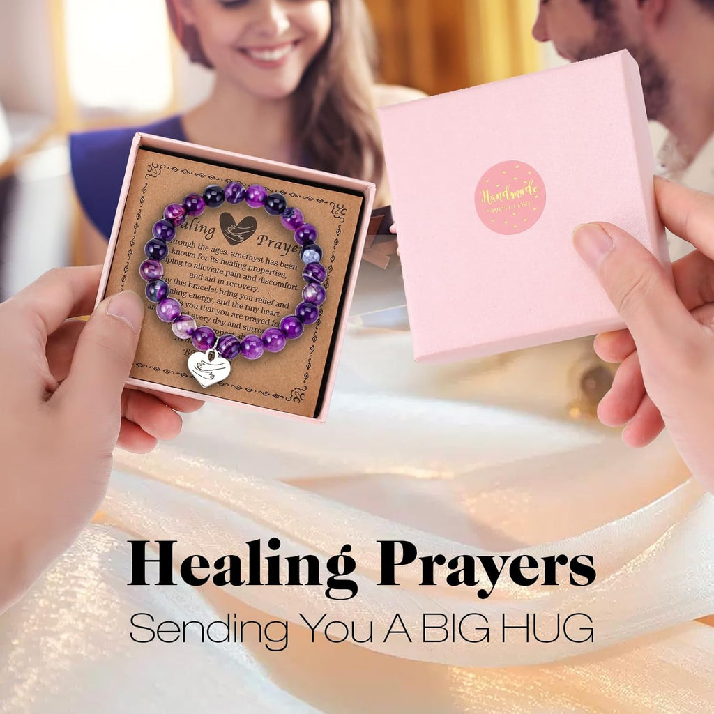 Amethyst Healing Bracelet – Uplifting Gift for Women Facing Illness or Anxiety, “Get Well Soon” Inspiration, Natural Stone Jewelry