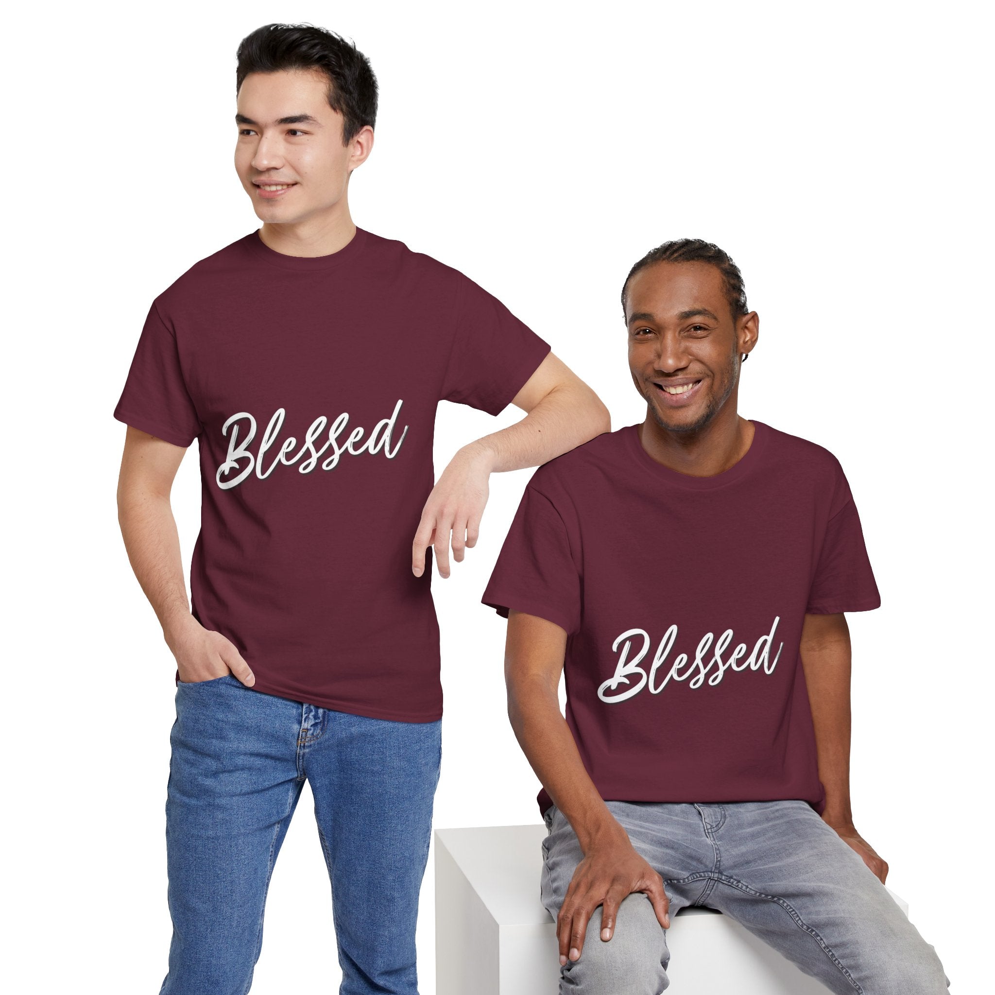 Blessed Lettered T-Shirt – Soft Cotton Tee with Subtle Gratitude Script – A Quiet Reminder of Faith, Grace & Inner Peace