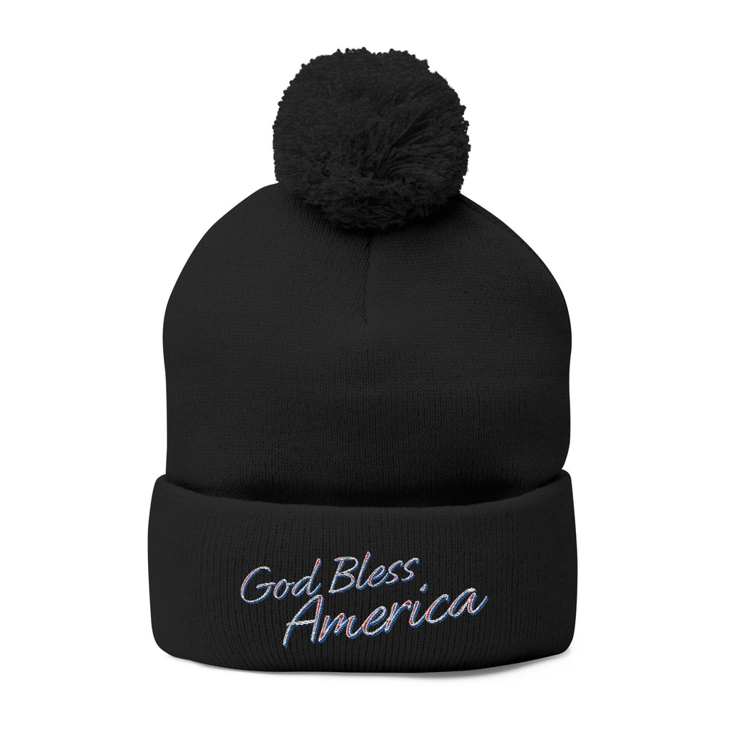 God Bless America Embroidered Pom-Pom Knit Cap – Cozy Patriotic Beanie with Vintage Sentiment