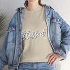 Blessed Lettered T-Shirt – Soft Cotton Tee with Subtle Gratitude Script – A Quiet Reminder of Faith, Grace & Inner Peace