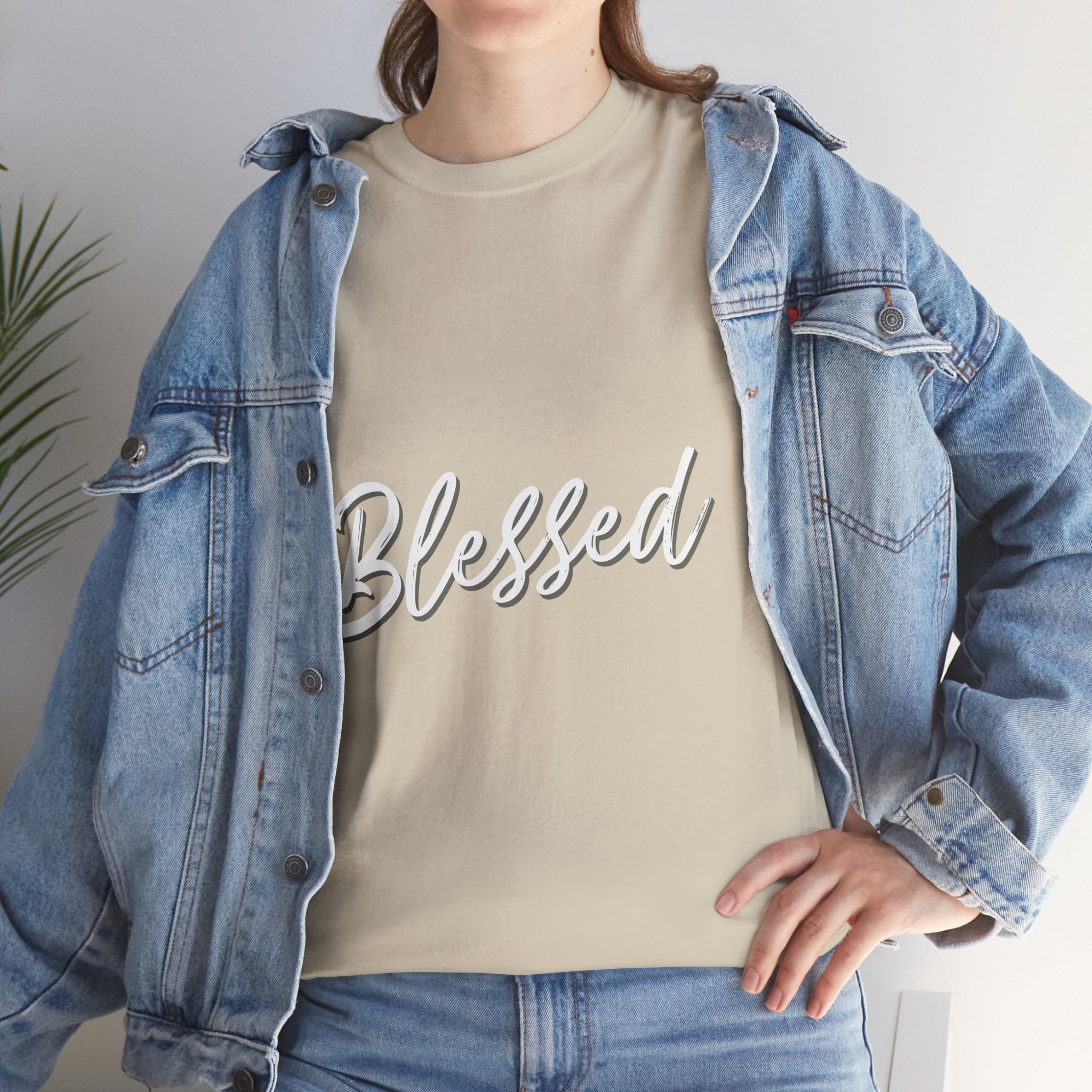 Blessed Lettered T-Shirt – Soft Cotton Tee with Subtle Gratitude Script – A Quiet Reminder of Faith, Grace & Inner Peace
