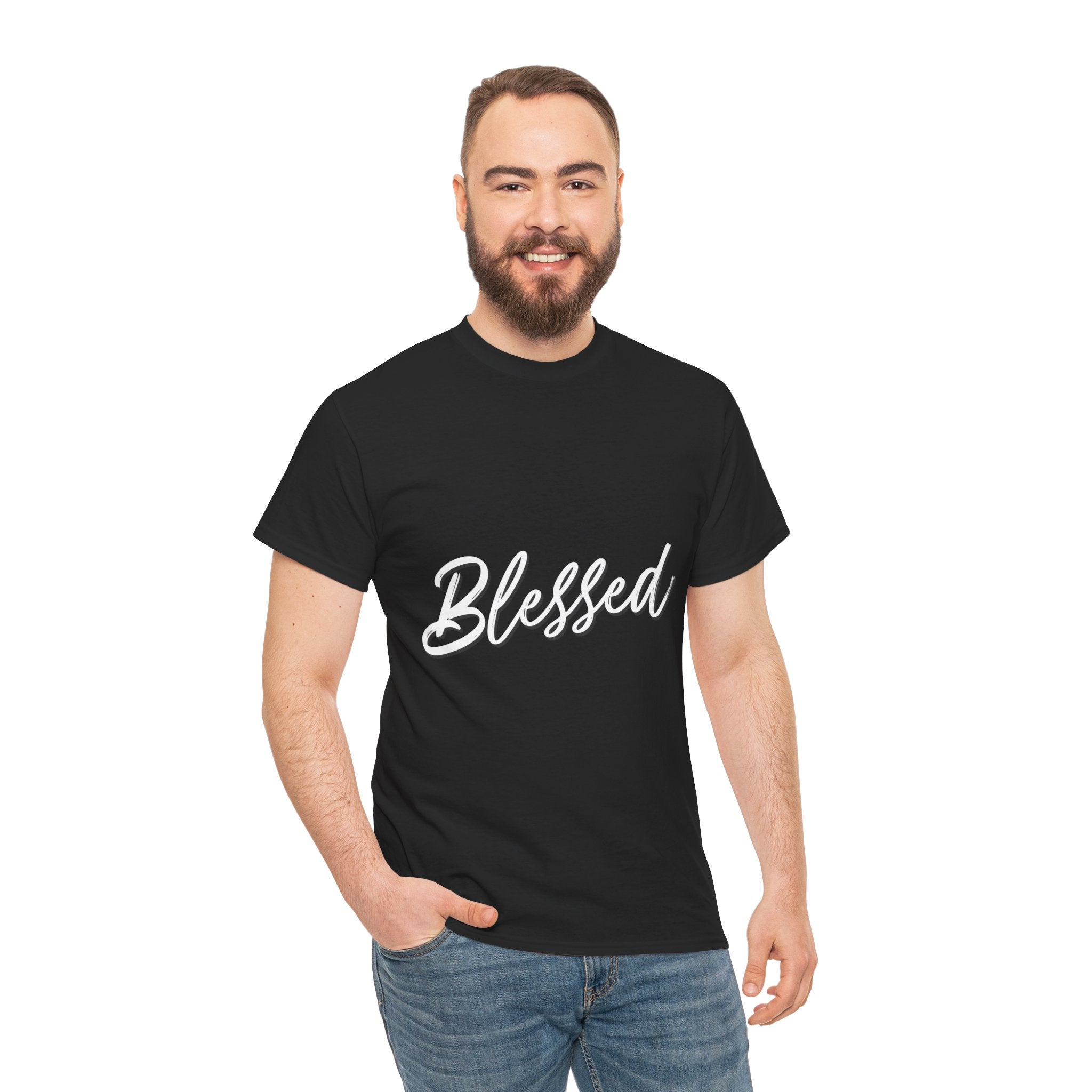 Blessed Lettered T-Shirt – Soft Cotton Tee with Subtle Gratitude Script – A Quiet Reminder of Faith, Grace & Inner Peace