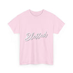 Blessed Lettered T-Shirt – Soft Cotton Tee with Subtle Gratitude Script – A Quiet Reminder of Faith, Grace & Inner Peace