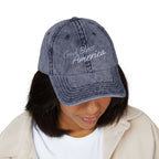 God Bless America Vintage Embroidered Cap – Distressed Patriotic Hat – A Quiet Badge of Faith, Freedom & Everyday Gratitude