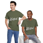 Blessed Lettered T-Shirt – Soft Cotton Tee with Subtle Gratitude Script – A Quiet Reminder of Faith, Grace & Inner Peace