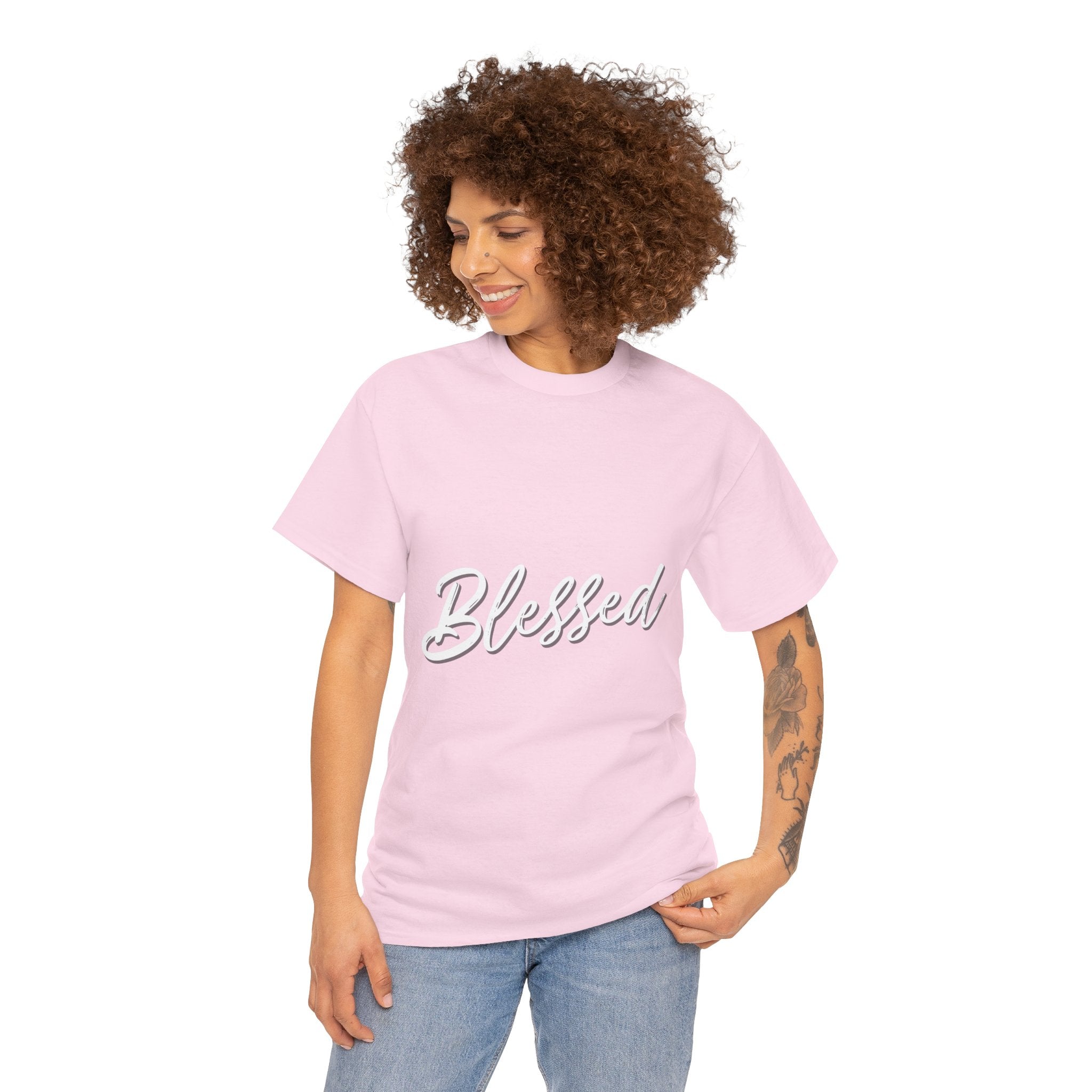Blessed Lettered T-Shirt – Soft Cotton Tee with Subtle Gratitude Script – A Quiet Reminder of Faith, Grace & Inner Peace