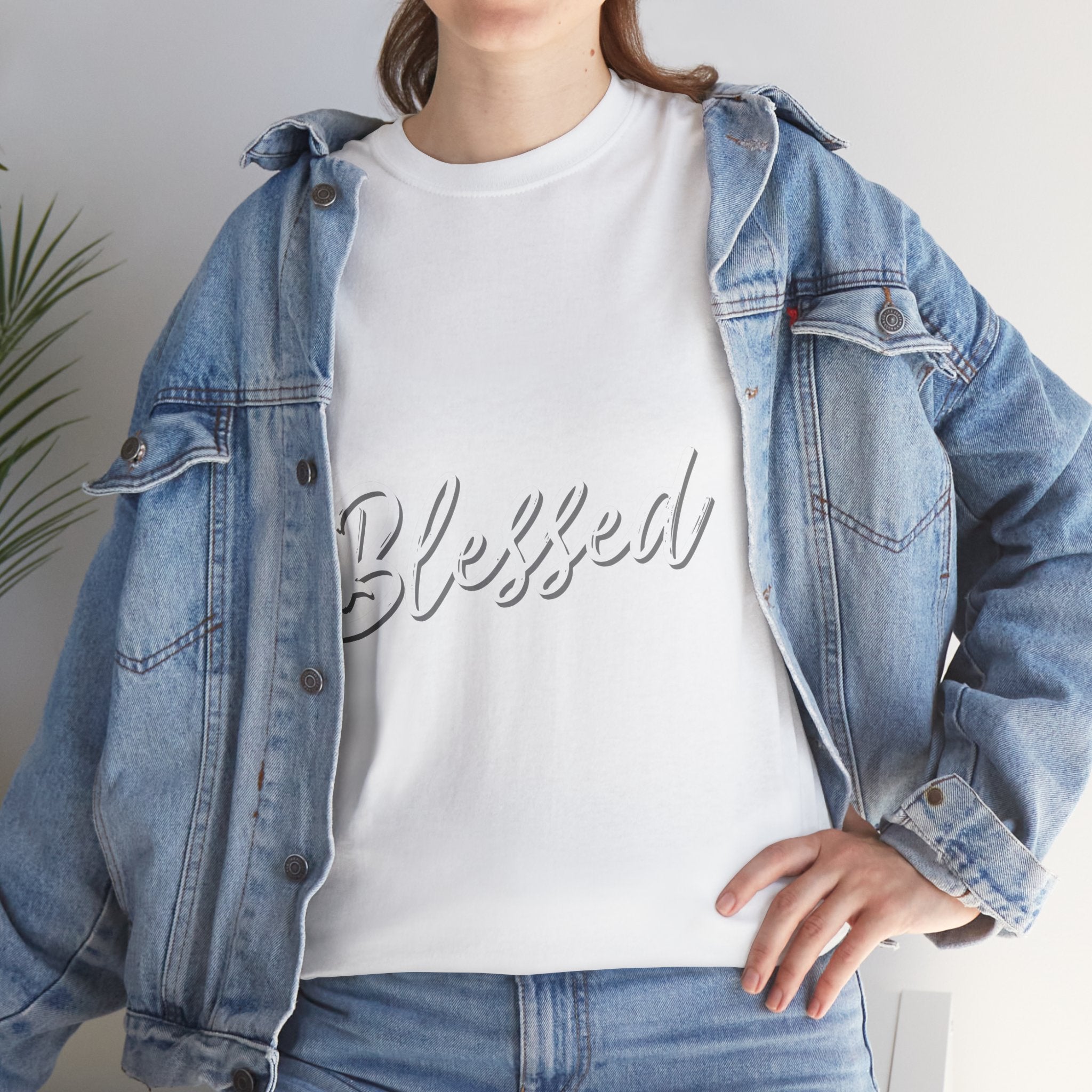 Blessed Lettered T-Shirt – Soft Cotton Tee with Subtle Gratitude Script – A Quiet Reminder of Faith, Grace & Inner Peace