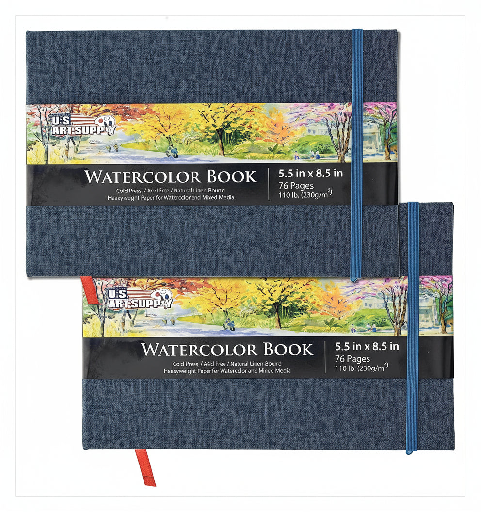 5.5" X 8.5" Watercolor Book (2 Pack, 76 Sheets Each) - 110Lb (230 GSM) Linen-Bound Hardcover Artist Paper Pads - Acid-Free Cold-Pressed Watercolor Paper Pad Mixed Media