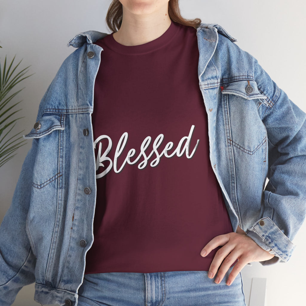 Blessed Lettered T-Shirt – Soft Cotton Tee with Subtle Gratitude Script – A Quiet Reminder of Faith, Grace & Inner Peace