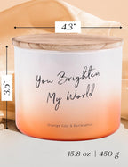 Orange Goji Berry & Eucalyptus 3-Wick Soy Candle, 15.8 Oz | Highly Scented Aromatherapy Candle for Stress Relief | “You Brighten My World” | Gift for Women & Men | Long-Lasting, Clean Burn