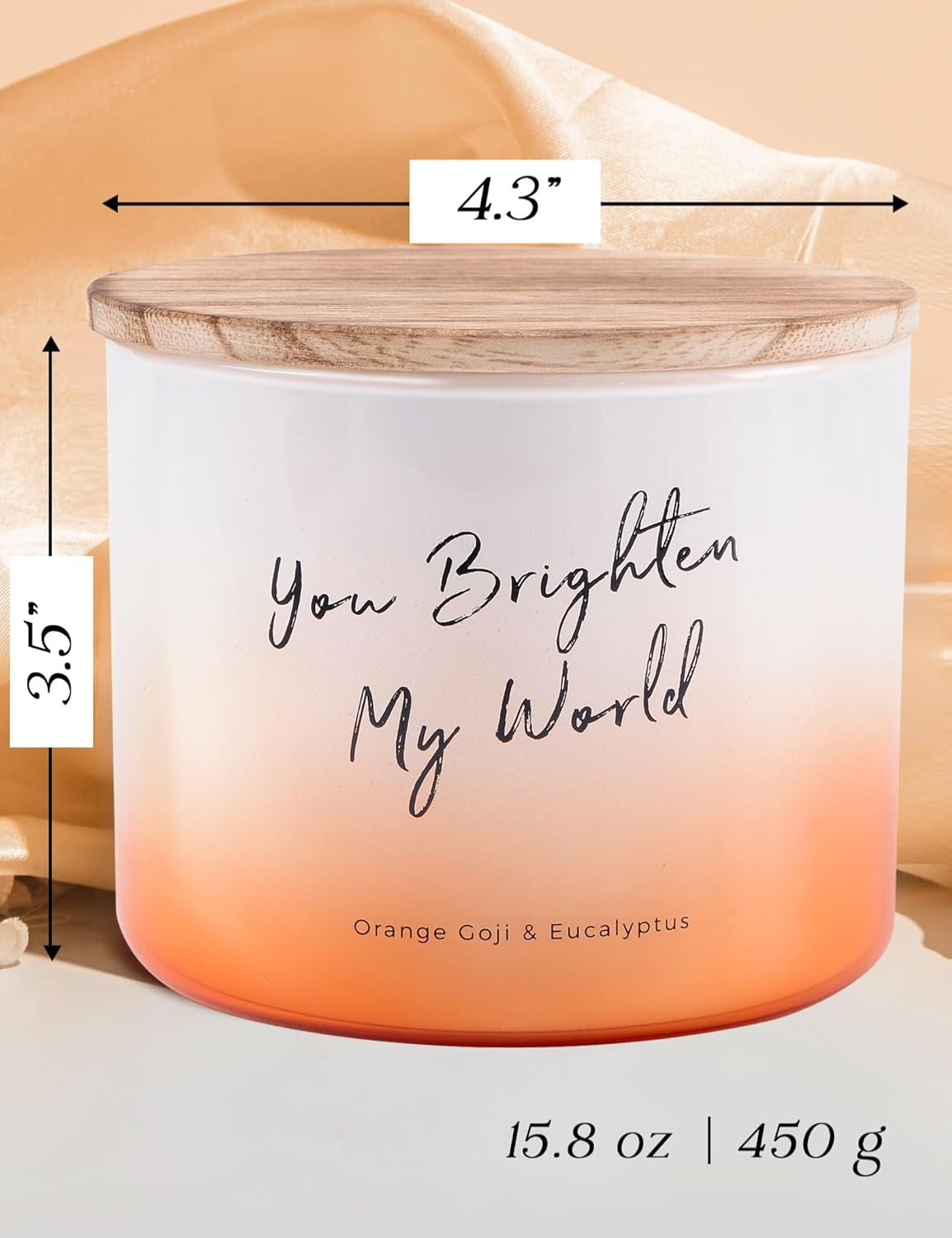 Orange Goji Berry & Eucalyptus 3-Wick Soy Candle, 15.8 Oz | Highly Scented Aromatherapy Candle for Stress Relief | “You Brighten My World” | Gift for Women & Men | Long-Lasting, Clean Burn