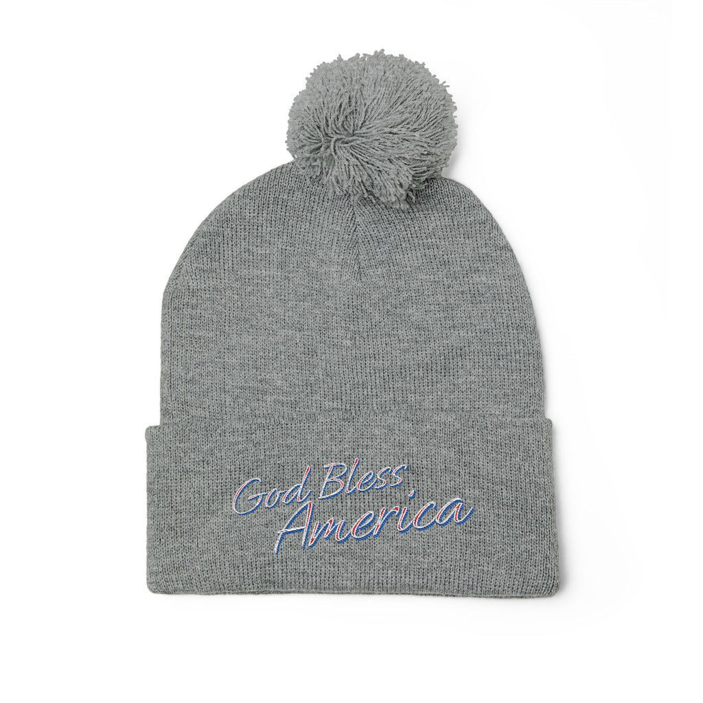 God Bless America Embroidered Pom-Pom Knit Cap – Cozy Patriotic Beanie with Vintage Sentiment