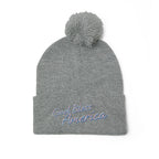 God Bless America Embroidered Pom-Pom Knit Cap – Cozy Patriotic Beanie with Vintage Sentiment