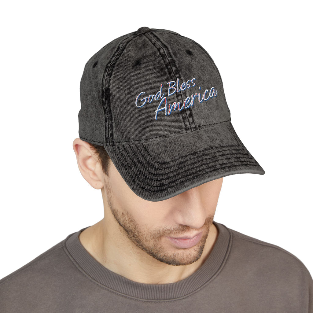 God Bless America Vintage Embroidered Cap – Distressed Patriotic Hat – A Quiet Badge of Faith, Freedom & Everyday Gratitude