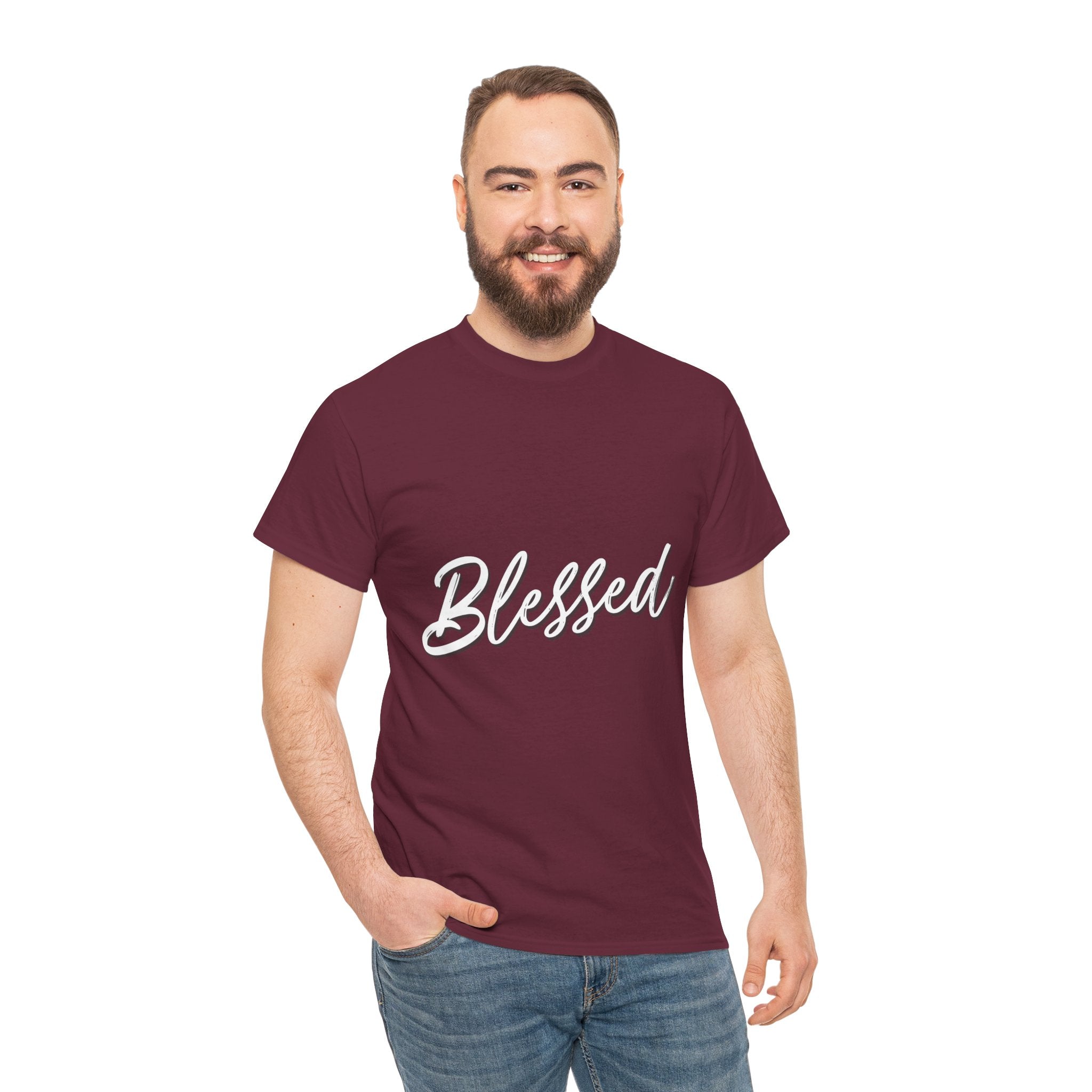 Blessed Lettered T-Shirt – Soft Cotton Tee with Subtle Gratitude Script – A Quiet Reminder of Faith, Grace & Inner Peace