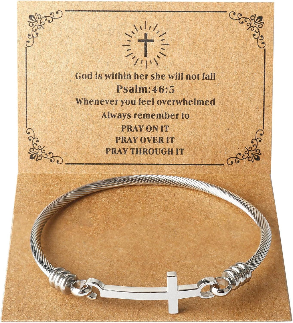 Product Title: Christian Cross Bracelet – “God Is Within Her She Will Not Fall” Bible Verse, Inspirational Stainless Steel Gift for Women, Daughter, Best Friend