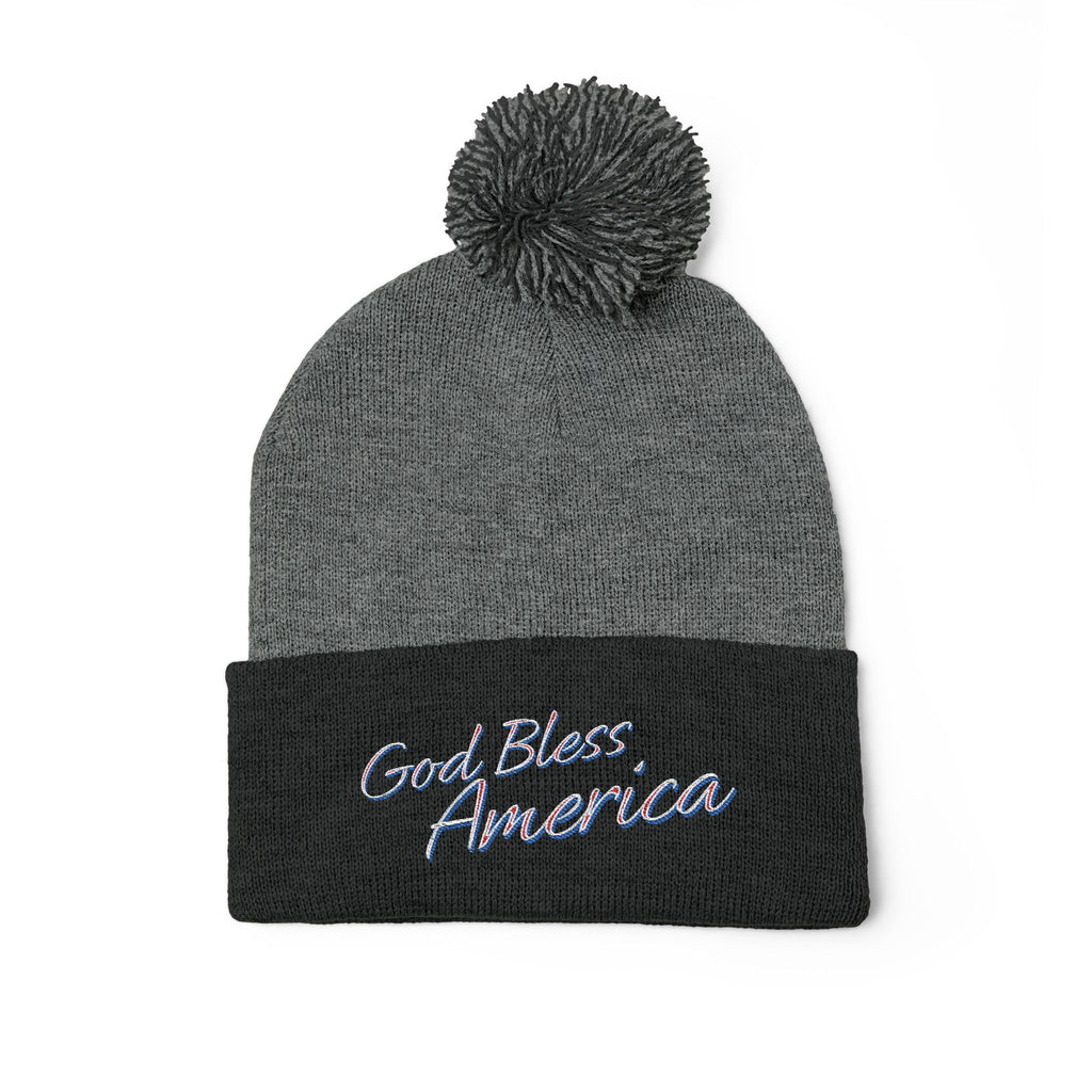 God Bless America Embroidered Pom-Pom Knit Cap – Cozy Patriotic Beanie with Vintage Sentiment