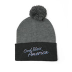 God Bless America Embroidered Pom-Pom Knit Cap – Cozy Patriotic Beanie with Vintage Sentiment