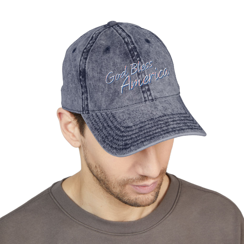 God Bless America Vintage Embroidered Cap – Distressed Patriotic Hat – A Quiet Badge of Faith, Freedom & Everyday Gratitude