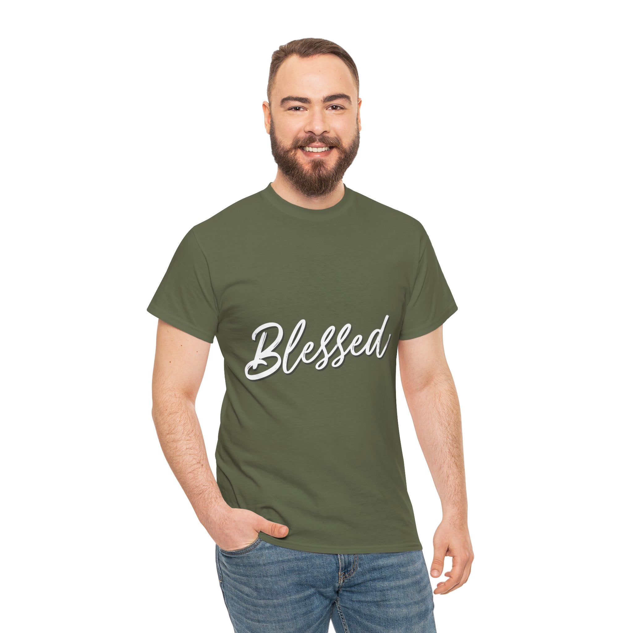 Blessed Lettered T-Shirt – Soft Cotton Tee with Subtle Gratitude Script – A Quiet Reminder of Faith, Grace & Inner Peace