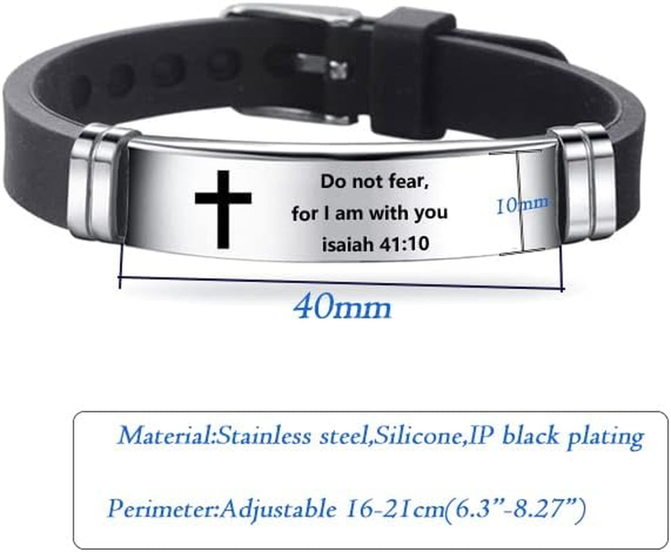 Religious Cross Silicone & Leather Bracelet, Philippians 4:19 , Stainless Steel, 8.26" – A Symbol of Courage and Divine Assurance