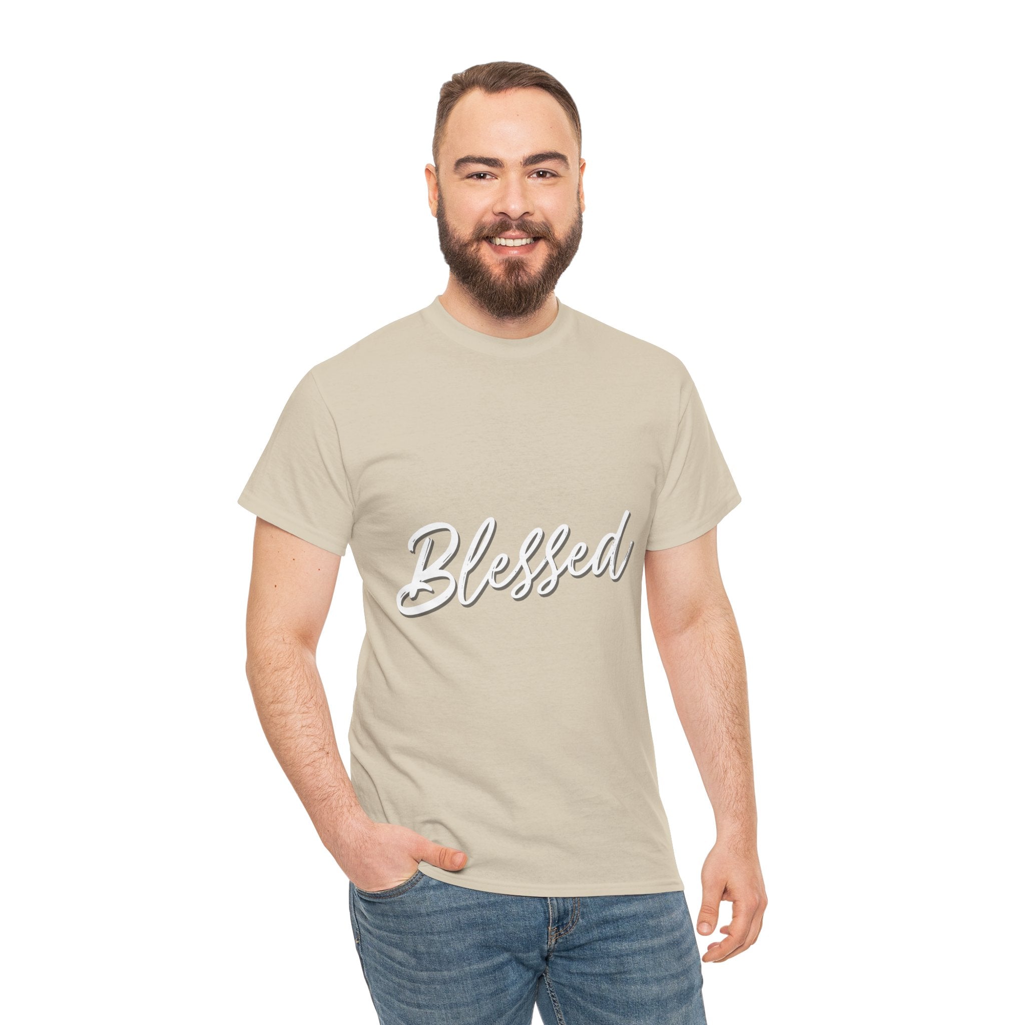 Blessed Lettered T-Shirt – Soft Cotton Tee with Subtle Gratitude Script – A Quiet Reminder of Faith, Grace & Inner Peace