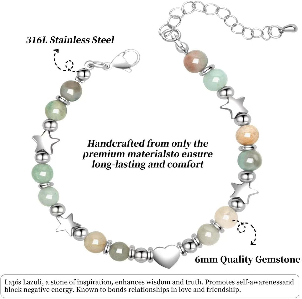 Heart Beaded Amazonite Bracelet – Thoughtful Gift for Women, Moms, Daughters, Coworkers, Friends, Wives, Granddaughters, Teachers