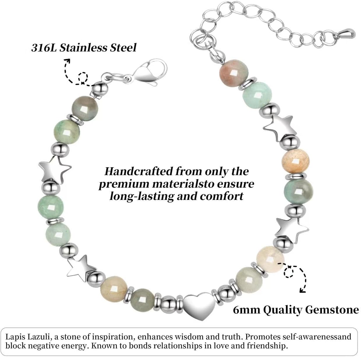 Heart Beaded Amazonite Bracelet – Thoughtful Gift for Women, Moms, Daughters, Coworkers, Friends, Wives, Granddaughters, Teachers