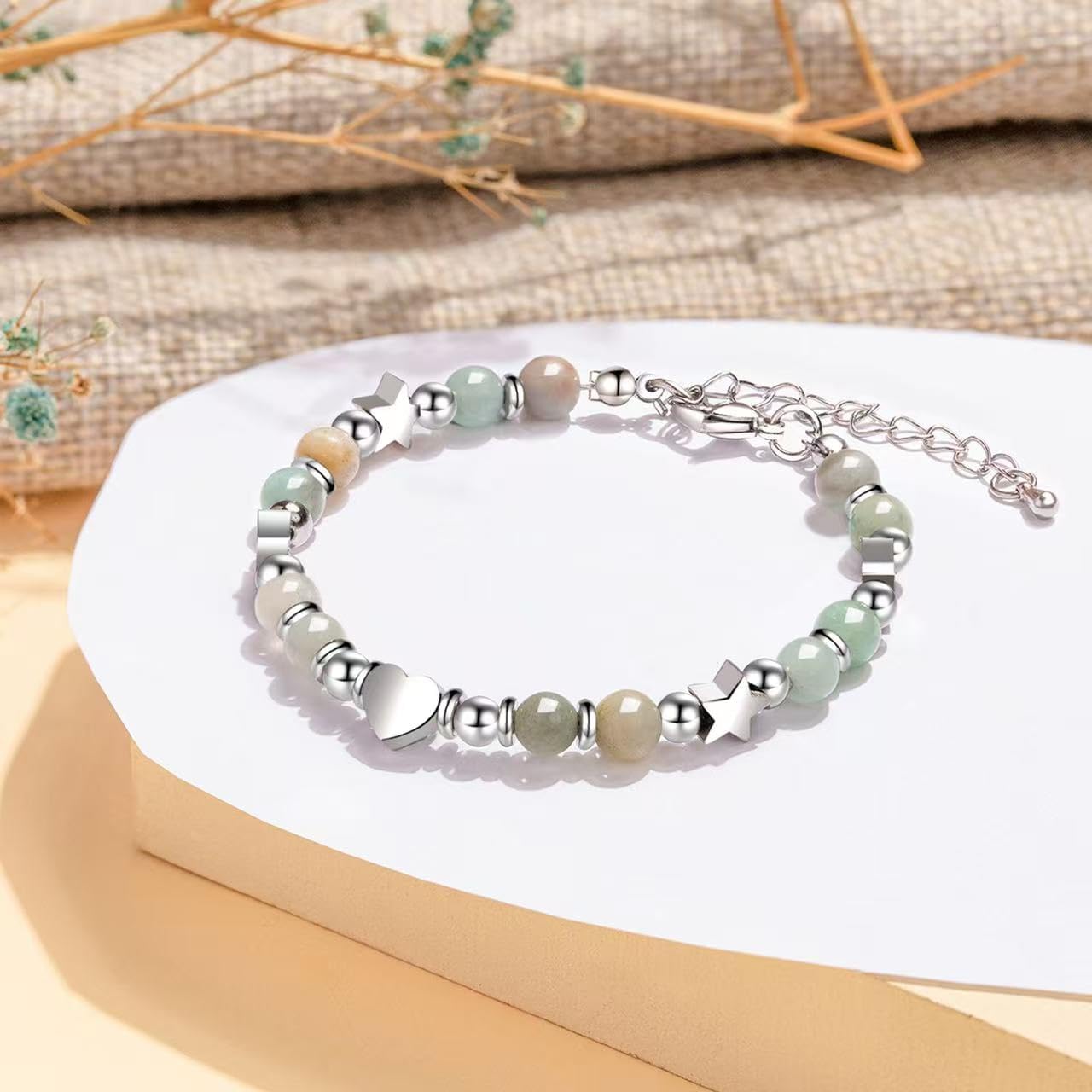 Heart Beaded Amazonite Bracelet – Thoughtful Gift for Women, Moms, Daughters, Coworkers, Friends, Wives, Granddaughters, Teachers