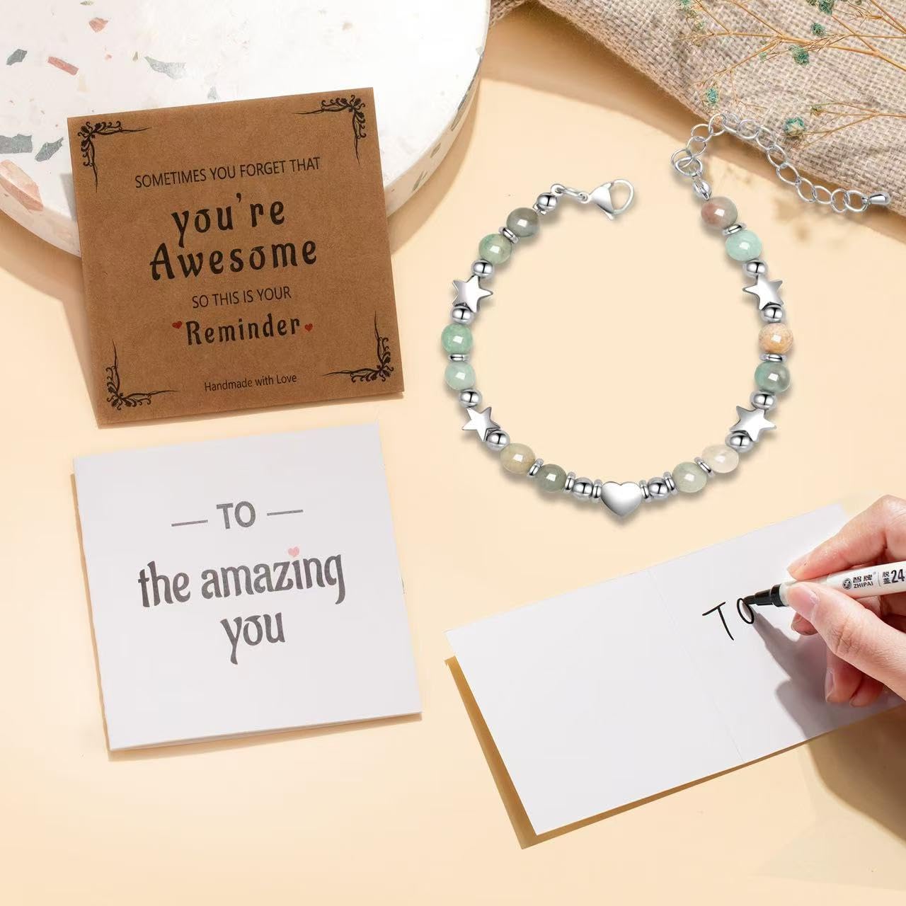 Heart Beaded Amazonite Bracelet – Thoughtful Gift for Women, Moms, Daughters, Coworkers, Friends, Wives, Granddaughters, Teachers